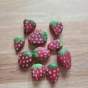 10 Pack Assorted Strawberry Painted Rocks Variety PACK OF 10 ROCKS (10 Count)